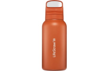 Image of LifeStraw Go Stainless Steel 1 L Water Bottle w/Filter, Kyoto Orange, 1 Liter, LGV41SORWW