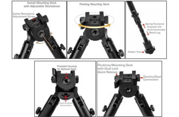 Image of Lion Gears Scout-Pod Tactical Button-Lock Folding Bi-pods with Integrated Picatinny/Weaver Mounting Deck, 8.5in - 10.6in, LG-SP-BL09