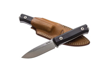 Image of Lionsteel Bushcraft B40 Fixed Blade Knife, 8.88in Overall, 3.88in Stonewash Sleipner Tool Steel Blade, Black G10 Handle, Back Flat Tang Can Be Used For Fire Starting, Brown Leather, Black, B40 GBK
