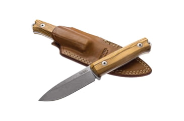 Image of Lionsteel Bushcraft B40 Olive Wood Fixed Blade Knife, 8.88in Overall, 3.88in Stonewash Sleipner Tool Steel Blade, Olive Wood Handle, Brown Leather Belt Sheath, B40 UL