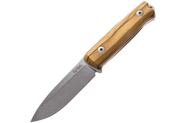 Image of Lionsteel Bushcraft B40 Olive Wood Fixed Blade Knife, 8.88in Overall, 3.88in Stonewash Sleipner Tool Steel Blade, Olive Wood Handle, Brown Leather Belt Sheath, B40 UL