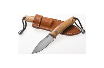 Image of Lionsteel M1 Fixed Blade Olive Wood Knife, M1 Fixed Blade, 6.75in Overall, 3in Satin Bohler M390 SS Drop Point, Olive Wood Handle, Lanyard With Titanium Bead, Brown Leather Sheath, M1 UL