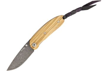 Image of Lionsteel Mini Damascus Olive Wood Folding Knife,2.375in,Damascus Steel,Drop Point,Olive Wood Handle LST8210DUL
