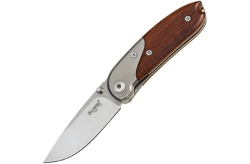 Image of Lionsteel Mini Linerlock Santos Wood Folding Knife, 2.25in Satin D2 Tool Steel Drop Point, Santos Wood Handle, Titanium Bolster, Pocket Clip, Thumb Stud, 8200 ST