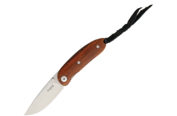 Image of Lionsteel Mini Opera Linerlock Santos Folding Knife, 2.25in Satin D2 Tool Steel Drop Point, Santos Wood Handle, Thumb Stud, Black Leather Sleeve, 8210 ST