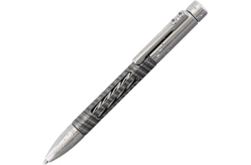 Image of Lionsteel Nyala Pen Damascus Silver, Nyala Twist Pen, 4.5in Overall, Super Dense Twist Damascus, By Damasteel, Insert, Uses Fisher Space Pen Pr4 Cartridge, Titanium, Silver, Silver, NY SDT GYS