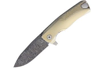 Image of Lionsteel ROK Tiium Framelock Gold Folding Knife, 3.25in Damascus Steel Blade, Gold Sculpted Titanium Handle, ROK DD GL