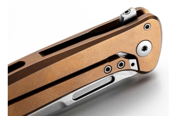 Image of Lionsteel Skinny Framelock Folding Knife by Michele Pensato, 4.5in Closed, 3.5in Stonewash CPM MagnaCut Stainless Blade, Bronze Titanium Handle, SK01BR