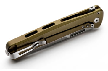 Image of Lionsteel Skinny Framelock Folding Knife by Michele Pensato, 4.5in Closed, 3.5in Stonewash CPM MagnaCut Stainless Blade, Green Aluminum Handle, SK01AGS