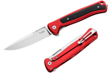 Image of Lionsteel Skinny Framelock Folding Knife by Michele Pensato, 4.5in Closed, 3.5in Stonewash CPM MagnaCut Stainless Blade, Red Aluminum Handle, SK01ARS