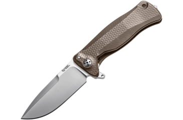 Image of Lionsteel SR11 Framelock Tiium Bronze Folding Knife, 3.75in Satin Sleipner Tool Steel Drop Point, Brown Textured Titanium Handle, Glass Breaker, Pocket Clip, Black Leather Sheath, SR11 B