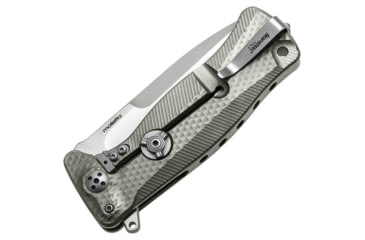 Image of Lionsteel SR11 Framelock Tiium Folding Knife, 3.75in Satin Sleipner Tool Steel Drop Point, Gray Textured Titanium Handle, Glass Breaker, Pocket Clip, Black Leather Sheath, SR11 G