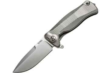 Image of Lionsteel SR11 Framelock Tiium Folding Knife, 3.75in Satin Sleipner Tool Steel Drop Point, Gray Textured Titanium Handle, Glass Breaker, Pocket Clip, Black Leather Sheath, SR11 G
