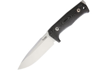Image of Lionsteel T5 Fixed Blade Satin Knife, 10in Overall, 5in Satin Niolox Tool Steel Drop Point, Black Canvas Micarta Handle, Glass Breaker, Black Leather Sheath, T5-MI