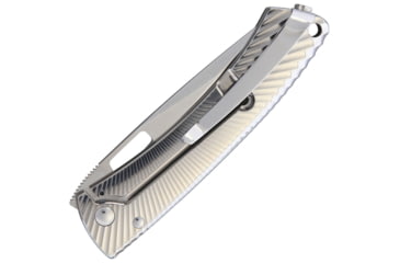 Image of Lionsteel TiSpine Framelock Gray Shiny Folding Knife, 3.25in Satin M390 SS Blade, Gray Sculpted Titanium Handle, Thumb Pull, Pocket Clip, Packaged In A Plexiglass Tube, Shiny Finish Handle, TS1 GS
