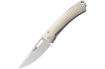 Image of Lionsteel TiSpine Framelock Gray Shiny Folding Knife, 3.25in Satin M390 SS Blade, Gray Sculpted Titanium Handle, Thumb Pull, Pocket Clip, Packaged In A Plexiglass Tube, Shiny Finish Handle, TS1 GS