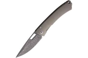 Image of Lionsteel TiSpine Framelock Matte Folding Knife, 3.25in Damascus Steel Blade, Bronze Matte Finish Titanium Handle, Thumb Pull, Pocket Clip, Packaged In A Plexiglass Tube, TS1DS BM