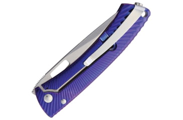 Image of Lionsteel TiSpine Framelock Shiny Folding Knife, 3.25in Satin Bohler M390 SS Blade, Purple Polished Titanium Handle, Thumb Pull, Pocket Clip, Packaged In A Plexiglass Tube, TS1 VS
