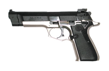 Image of Llama 87 Pistol, 9mm Luger, 5.25in barrel, steel frame, black polymer grip, recoil operated semi-automatic, adjustable target, 14 round magazine, LLA-87-9MM-5.25-1-FRRMPG