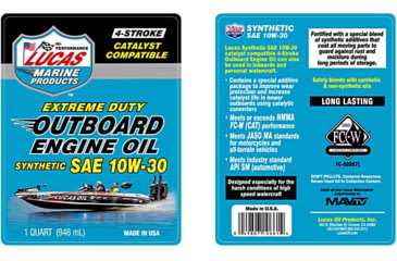 Image of Lucas Oil Synthetic SAE 10W-30 Outboard Engine Oil FC-W, 6x1, Quart, 10661