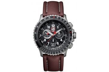 Image of Luminox F-22 Raptor 9240 Series Watch with Brown Leather Strap and Titanium Bezel, Black/White, 44 mm 9247