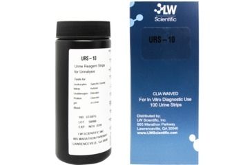 Image of LW Scientific Test Strips Ten Parameter for Glucose, Protein, pH, Blood, Ketone, Bilirubin, Nitrite, Uro-Bilinogen, Specific Gravity, Leukocyte in Urine, 12 Vials of 100/Case URS-10PR-7777