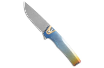 Image of Machinewise Sonora Integral Folding Knife, 3.40in, CPM 20CV, Drop Point Blade, Titanium, Blue/Yellow Handle, Diamond Texture Faded Ti, Blue/Yellow/Gray, 7.80 inch, BHQ-209059