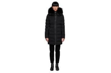 Image of Mackage Calla Lightweight Down Coat With Fur Trimmed Hood - Womens, Black, Large, CALLA-BLACK-L