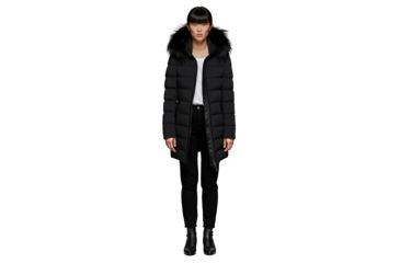 Image of Mackage Calla Lightweight Down Coat With Fur Trimmed Hood - Womens, Black, Large, CALLA-BLACK-L