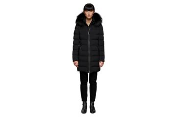Image of Mackage Calla Lightweight Down Coat With Fur Trimmed Hood - Womens, Black, Large, CALLA-BLACK-L
