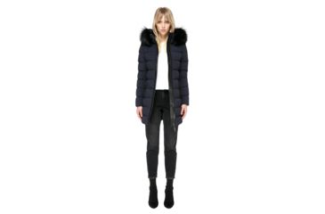 Image of Mackage Calla Lightweight Down Coat With Fur Trimmed Hood - Womens, Navy, Small CALLA-NAVY-S