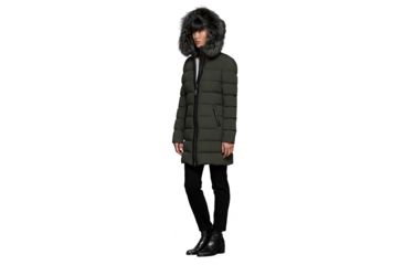 Image of Mackage Calla Lightweight Down Coat With Fur Trimmed Hood - Womens, Spruce, Small, CALLA-SPRUCE-S