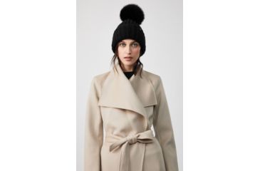 Image of Mackage Doris Classic Knit Hat w/ Fox Fur Pompom - Womens, Black/Black, One Size, Doris-R-Black/Black