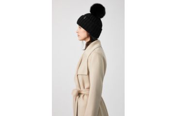 Image of Mackage Doris Classic Knit Hat w/ Fox Fur Pompom - Womens, Black/Black, One Size, Doris-R-Black/Black