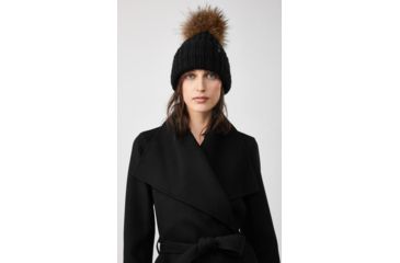 Image of Mackage Doris Classic Knit Hat w/ Fox Fur Pompom - Womens, Black, One Size, Doris-R-Black