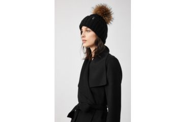Image of Mackage Doris Classic Knit Hat w/ Fox Fur Pompom - Womens, Black, One Size, Doris-R-Black