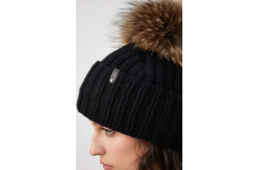 Image of Mackage Doris Classic Knit Hat w/ Fox Fur Pompom - Womens, Black, One Size, Doris-R-Black