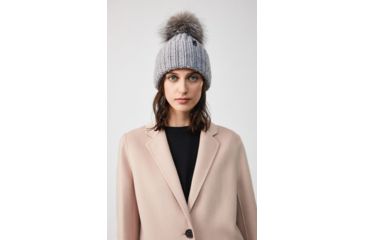 Image of Mackage Doris Classic Knit Hat w/ Fox Fur Pompom - Womens, Grey, One Size, Doris-R-Grey