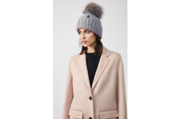 Image of Mackage Doris Classic Knit Hat w/ Fox Fur Pompom - Womens, Grey, One Size, Doris-R-Grey