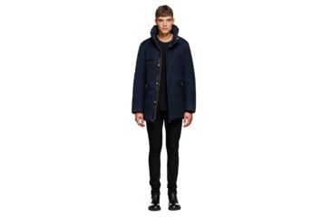 Image of Mackage Edward Hip Length Down Winter Parka With Fur - Men's, Navy, 36, EDWARD-NAVY-36