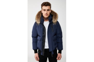 Image of Mackage Nathan Down Bomber Jacket - Mens, Navy / Natural Fur, 46, Nathan-F-Navy-46