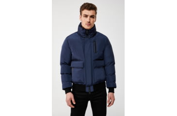 Image of Mackage Nathan Down Bomber Jacket - Mens, Navy / Natural Fur, 46, Nathan-F-Navy-46