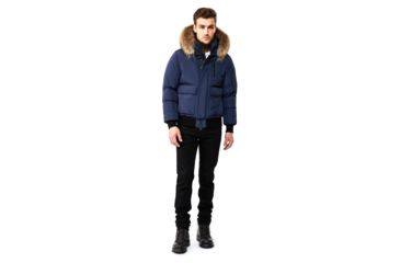 Image of Mackage Nathan Down Bomber Jacket - Mens, Navy / Natural Fur, 46, Nathan-F-Navy-46