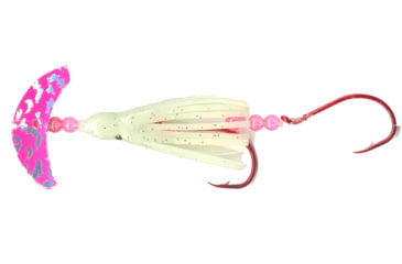 Image of Macks Lure Cha Cha Sockeye Squidder rig, 2 2/0 Hooks, 1.5in, Pink Silver Tiger Smile Blade/Nuclear Glo Skirt/Flo Pink Beads, 60013