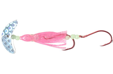 Image of Macks Lure Cha Cha Sockeye Squidder rig, 2 2/0 Hooks, 1.5in, Silver Scale Smile Blade/Pink Shrimp Skirt/Glow Beads, 60012