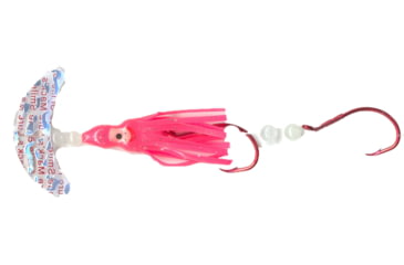 Image of Macks Lure Cha Cha Sockeye Squidder rig, 2 2/0 Hooks, 1.5in, Trans Silver Tiger Smile Blade/Hot Pink Skirt/Glow Beads, 60014