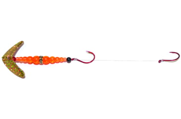 Image of Macks Lure Double Whammy Pro Spinner Rig, 2 Number 4 Hooks, 72in Leader, Gold Sparkle Smile Blade/Flo Fire Orange Bead, 17802