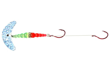 Image of Macks Lure Double Whammy Pro Spinner Rig, 2 Number 4 Hooks, 72in Leader, Silver Sparkle Smile Blade/Flo Chartreuse/Flo Orange Bead, 17807