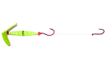 Image of Macks Lure Double Whammy Pro Spinner Rig, 2 Number 6 Hooks, 72in Leader, Chartreuse Scale Smile Blade/Flo Chartreuse Bead, 17901