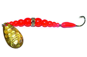 Image of Macks Lure Kokanee Killer Number 8 Single Hook, 48in Leader Hammered Brass Blade/Flo Orange Bead/Hot Cerise Glo Hook, 16301